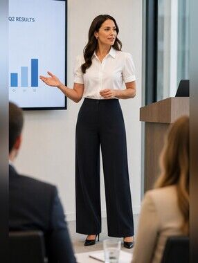 Chanel Uniform Black High Rise Wide Leg Crepe Dress Pants Career Women's US 6